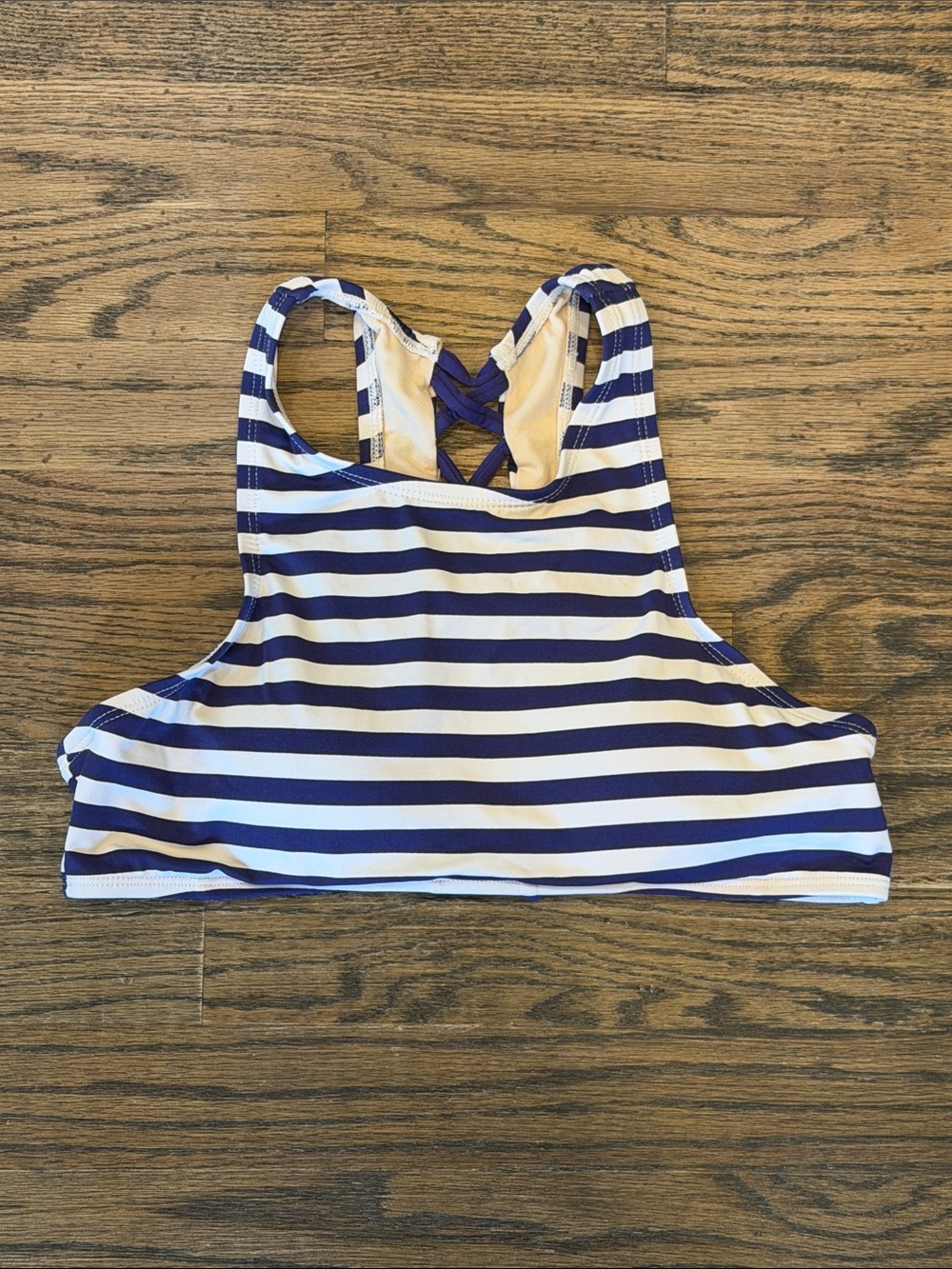 Striped High-Neck Bikini Top in Navy and White